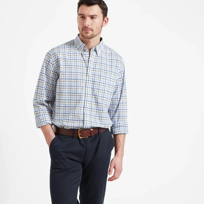 Schoffel Holkham Shirt - French Navy/Light Khaki/Sky Blue