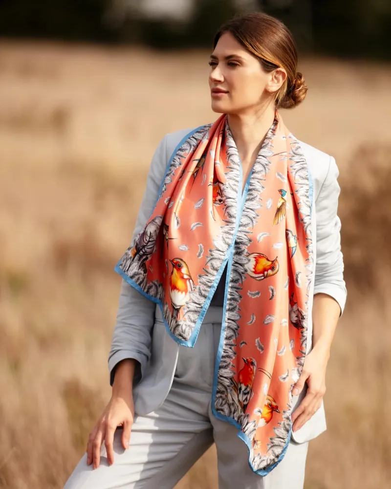 Clare Haggas Watching Over Me Classic Silk Scarf Sienna Orange