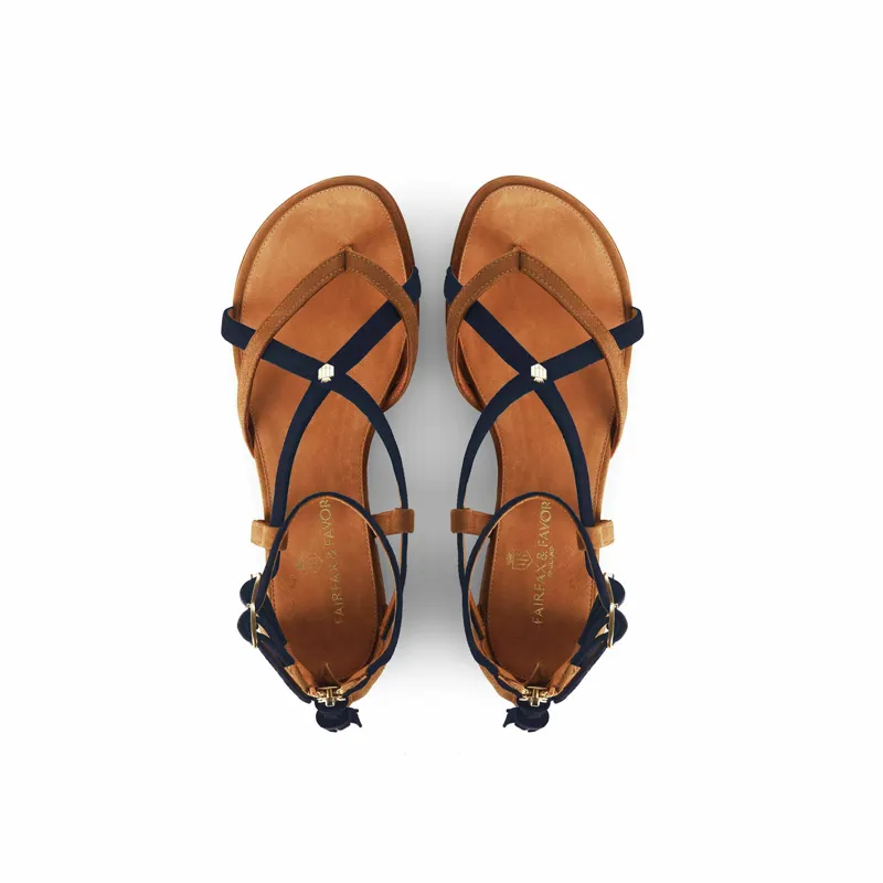 Fairfax and Favor Brancaster Sandal - Tan/Navy-1
