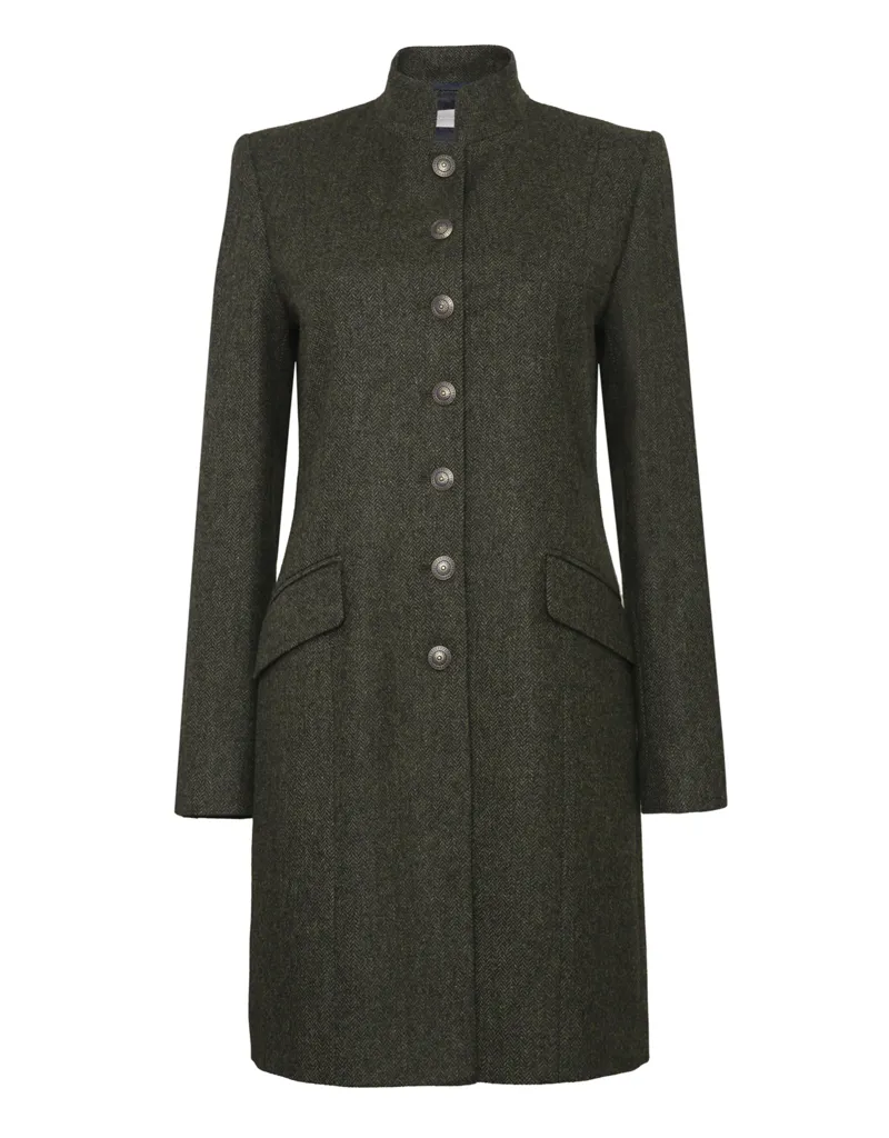Anna Lascata Alexandra Coat - Olive Navy Herringbone