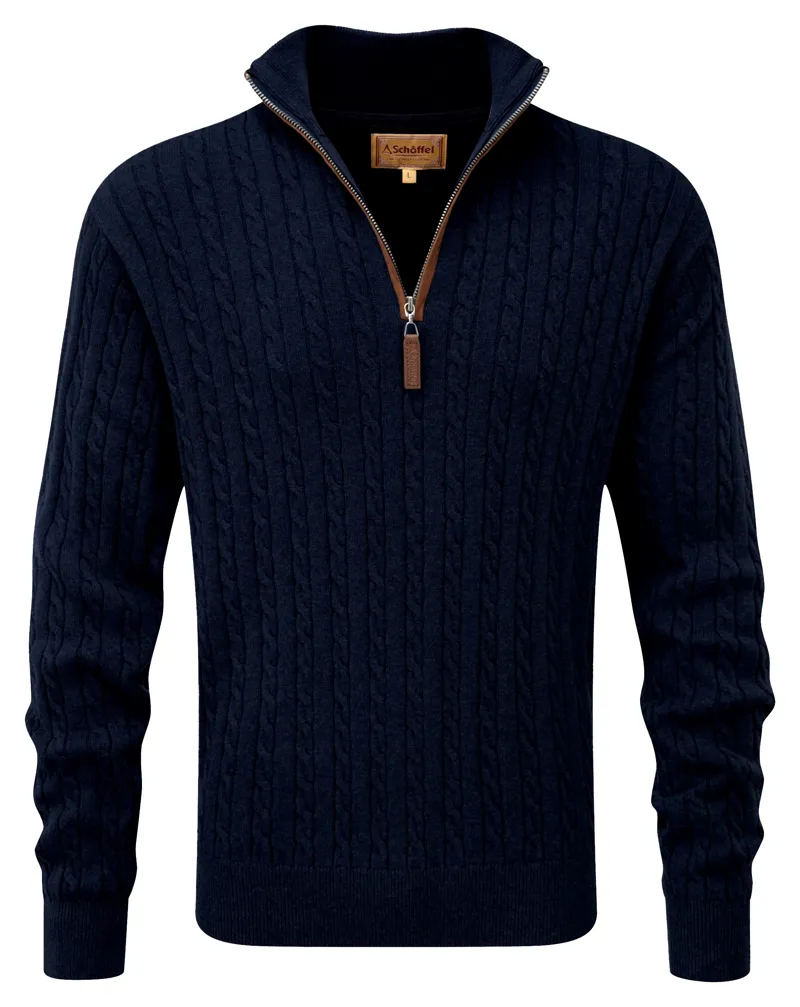 Schoffel Calton Cotton Cashmere 1/4 Zip Cable Jumper - Navy