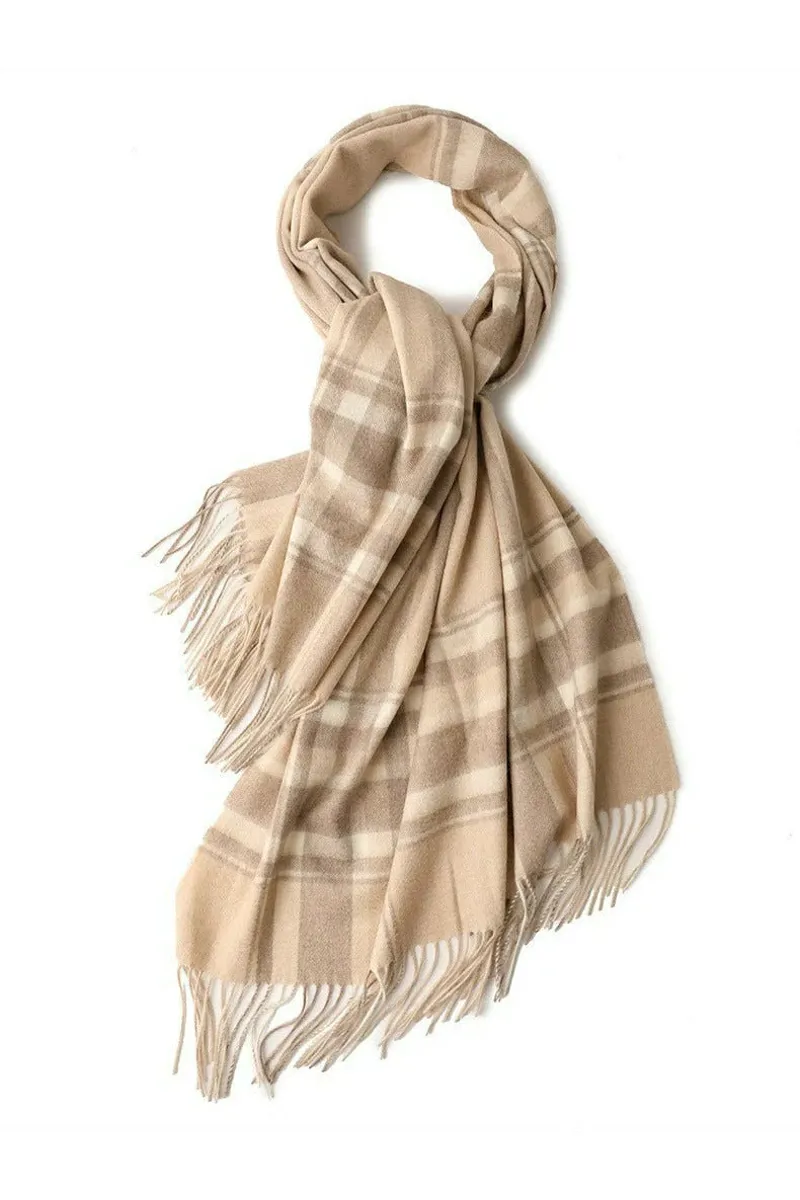 Hortons Eton Cashmere Scarf - Beige Check