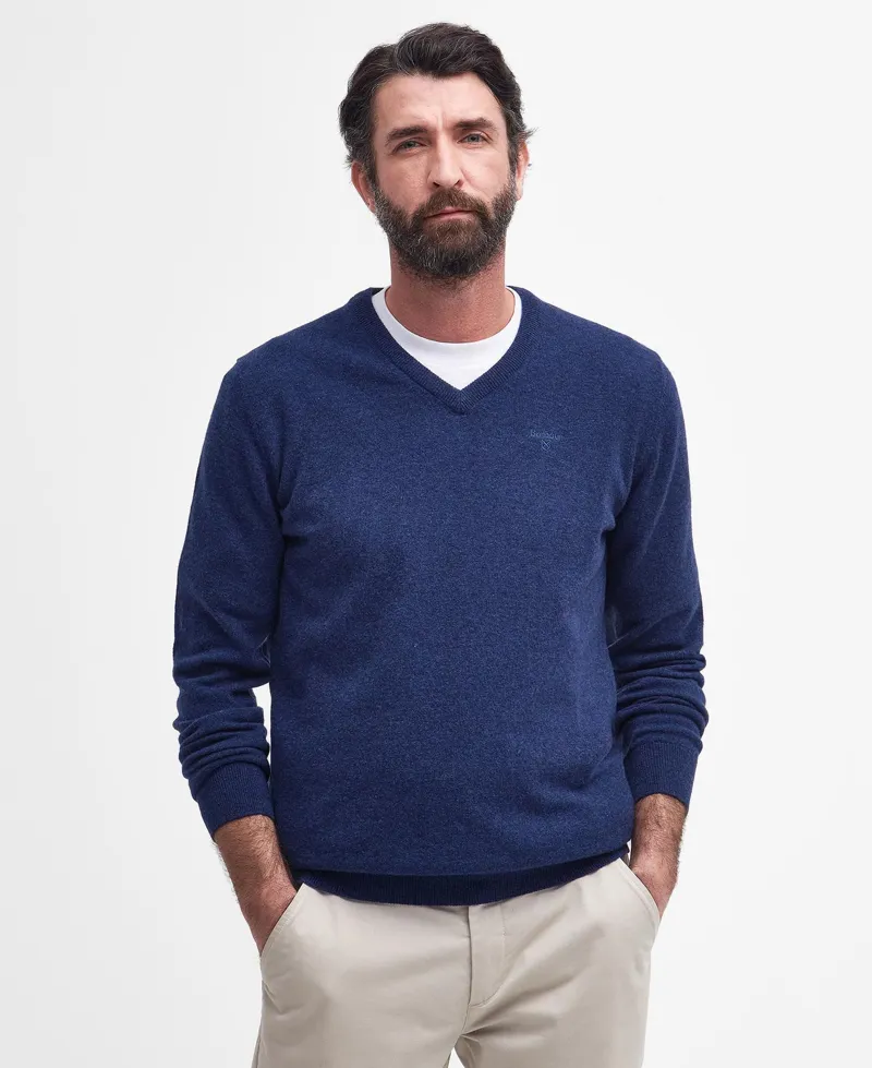 Barbour Essential V-Neck Lambswool Jumper -Deep Blue-1
