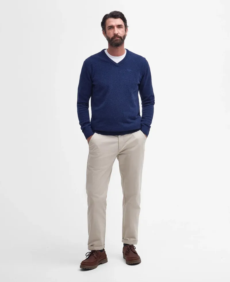 Barbour Essential V-Neck Lambswool Jumper -Deep Blue-2