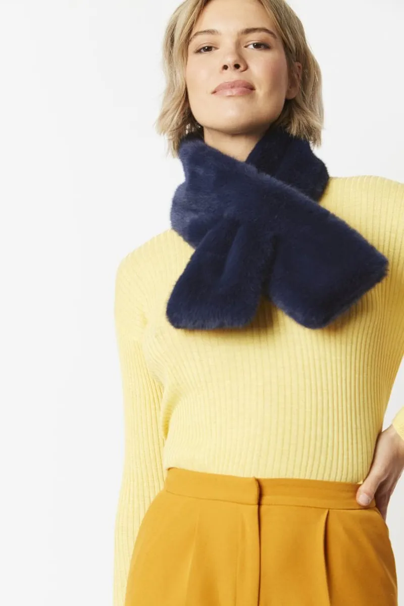 Faux Fur Scarf Navy