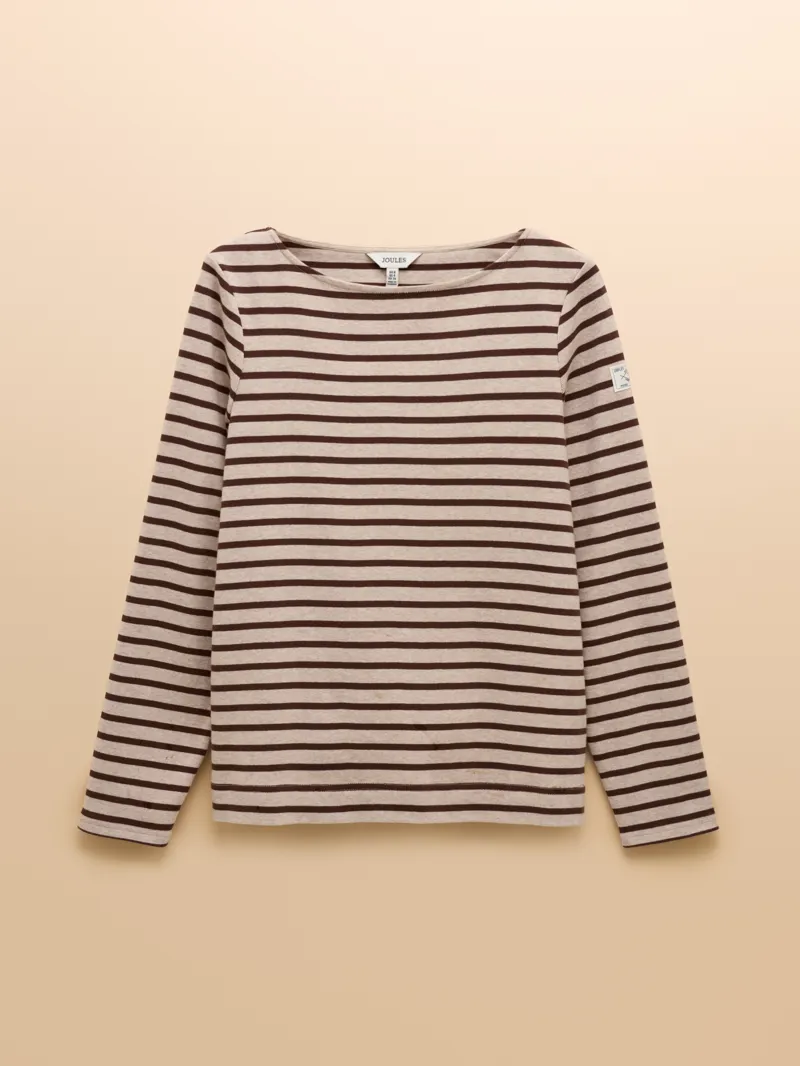 Joules Harbour Top - Oat/Chocolate Stripe-1