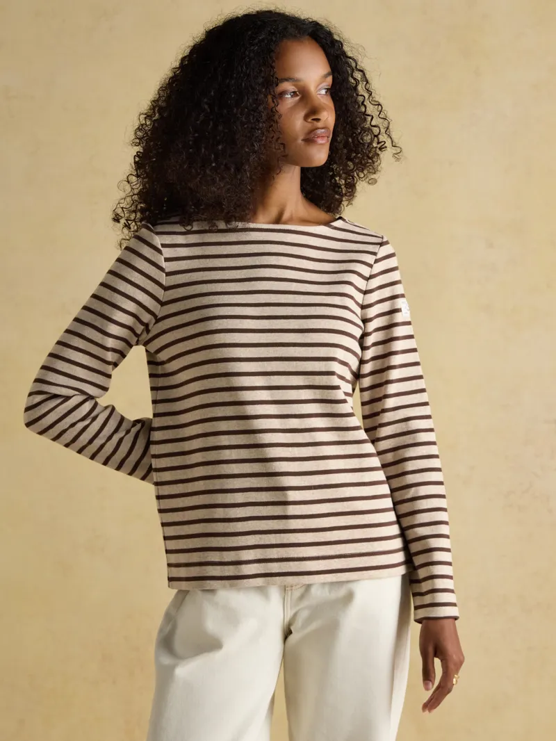Joules Harbour Top - Oat/Chocolate Stripe