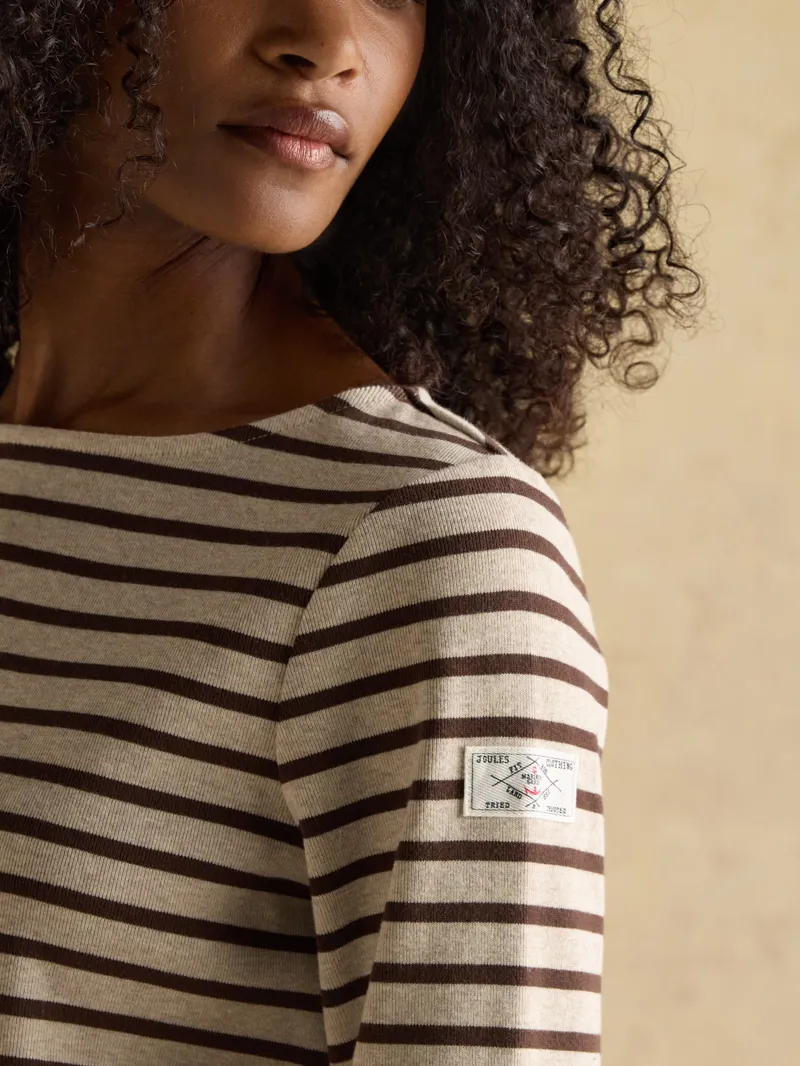 Joules Harbour Top - Oat/Chocolate Stripe-2