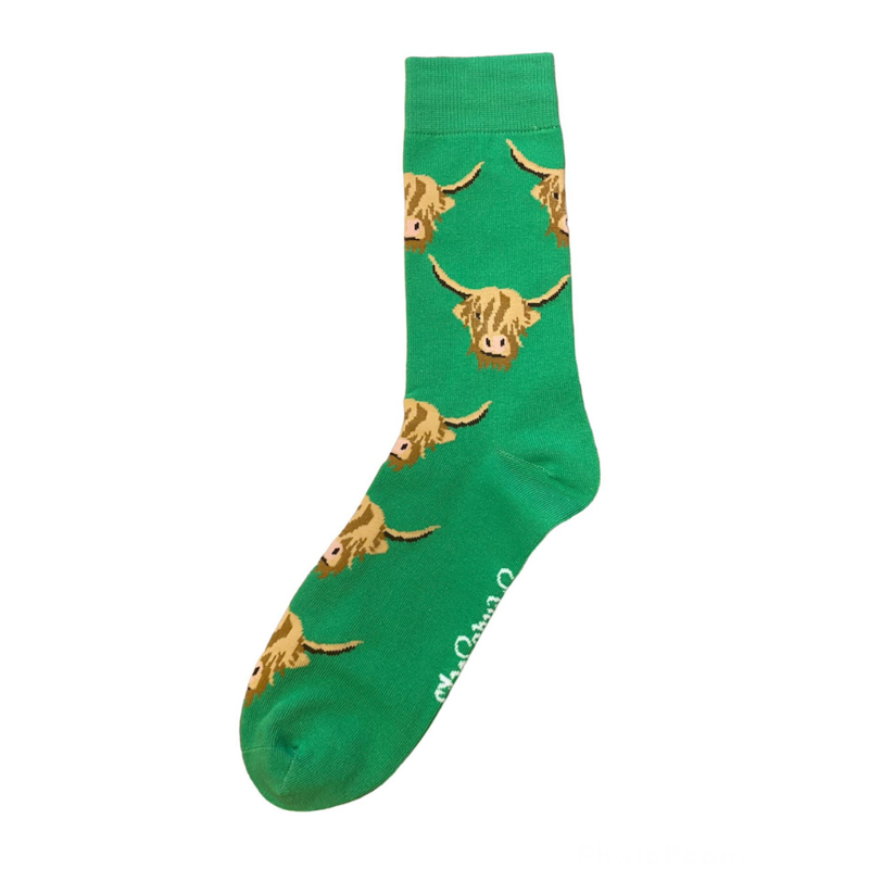 Shuttle Socks Mens Green Highland Cow