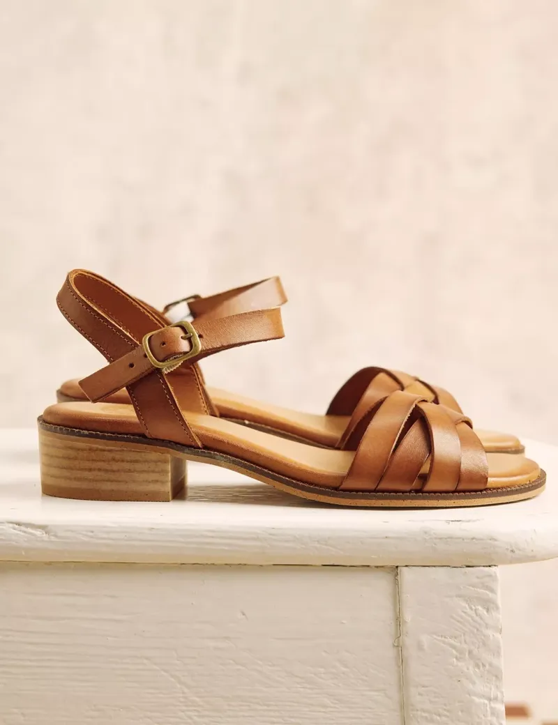 Penelope Chilvers Heeled Shepherdess Leather Sandal - Tan-2