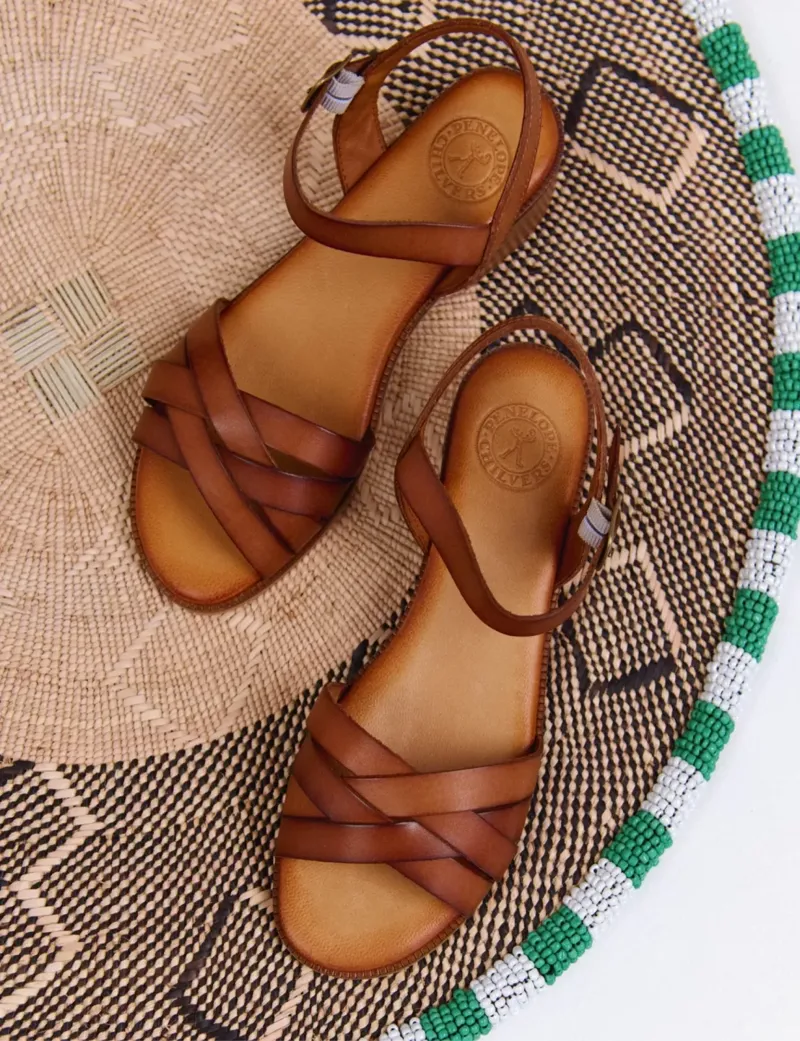 Penelope Chilvers Heeled Shepherdess Leather Sandal - Tan-4