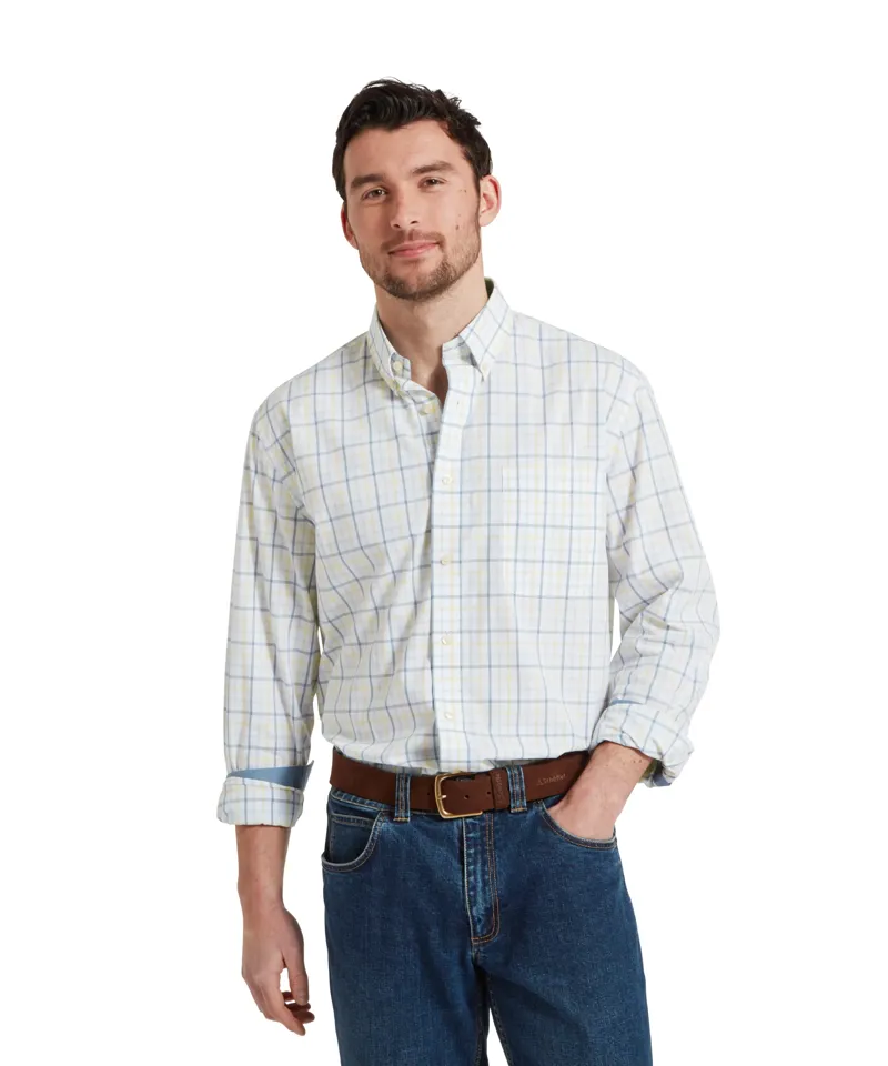 Schoffel Holkham Classic Shirt - Blue/Pastel Peach-1