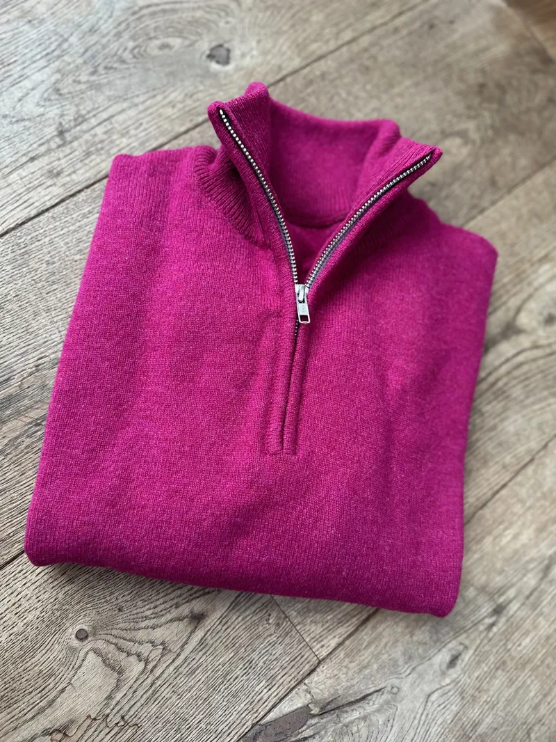 Ladies Lambswool 1/4 Zip - Raspberry