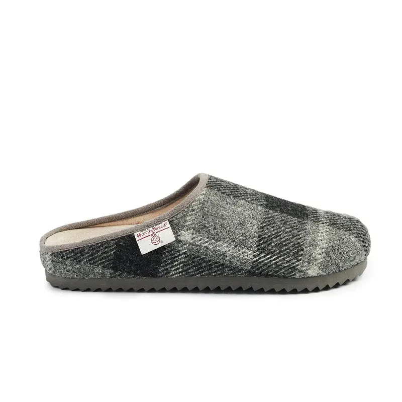 Archie Mens Harris Tweed Clog Slipper - Grey/Black-2
