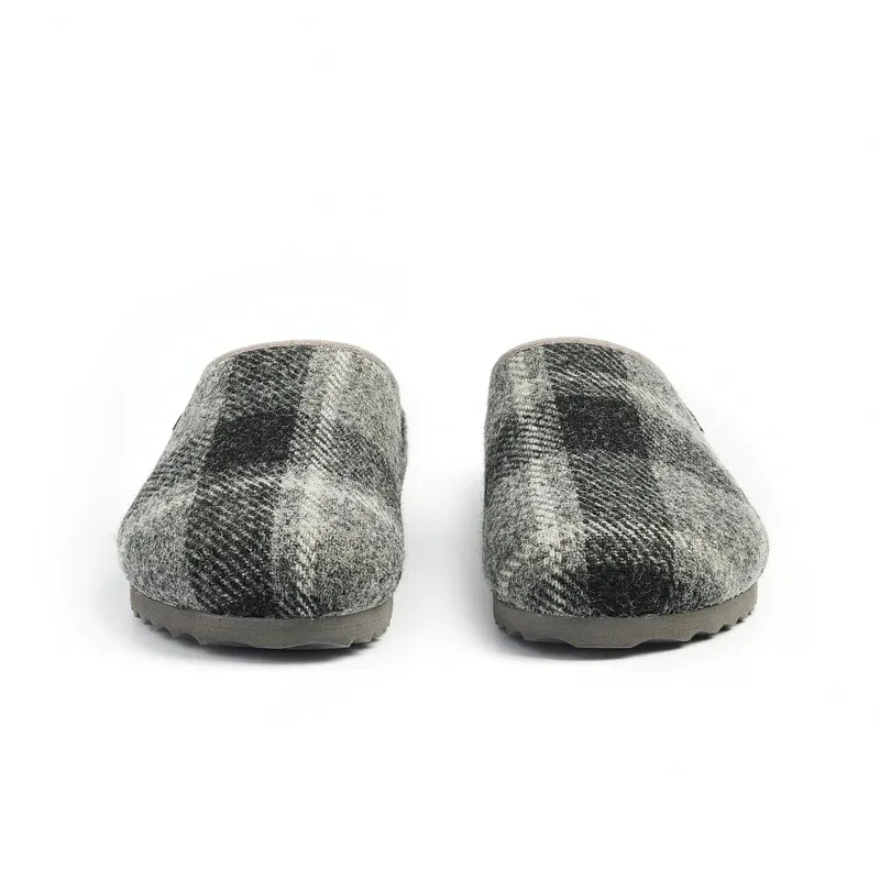 Archie Mens Harris Tweed Clog Slipper - Grey/Black-3
