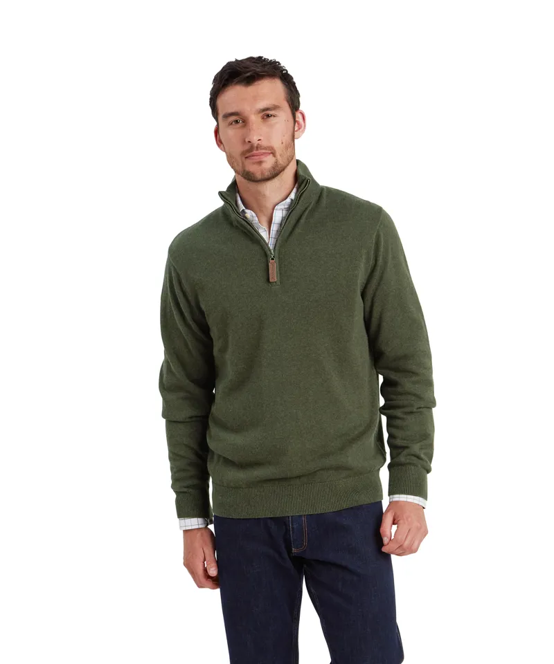 Schoffel Lewis Lambswool 1/4 Zip Jumper - Woodland-1