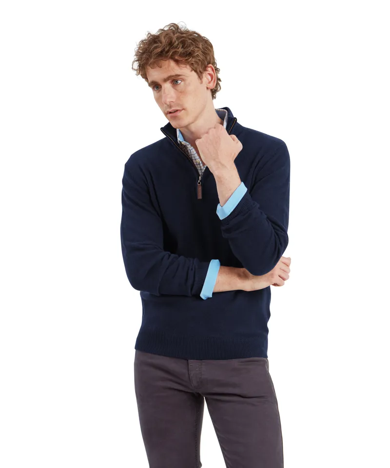 Schoffel Lewis Lambswool 1/4 Zip Jumper - Navy-1