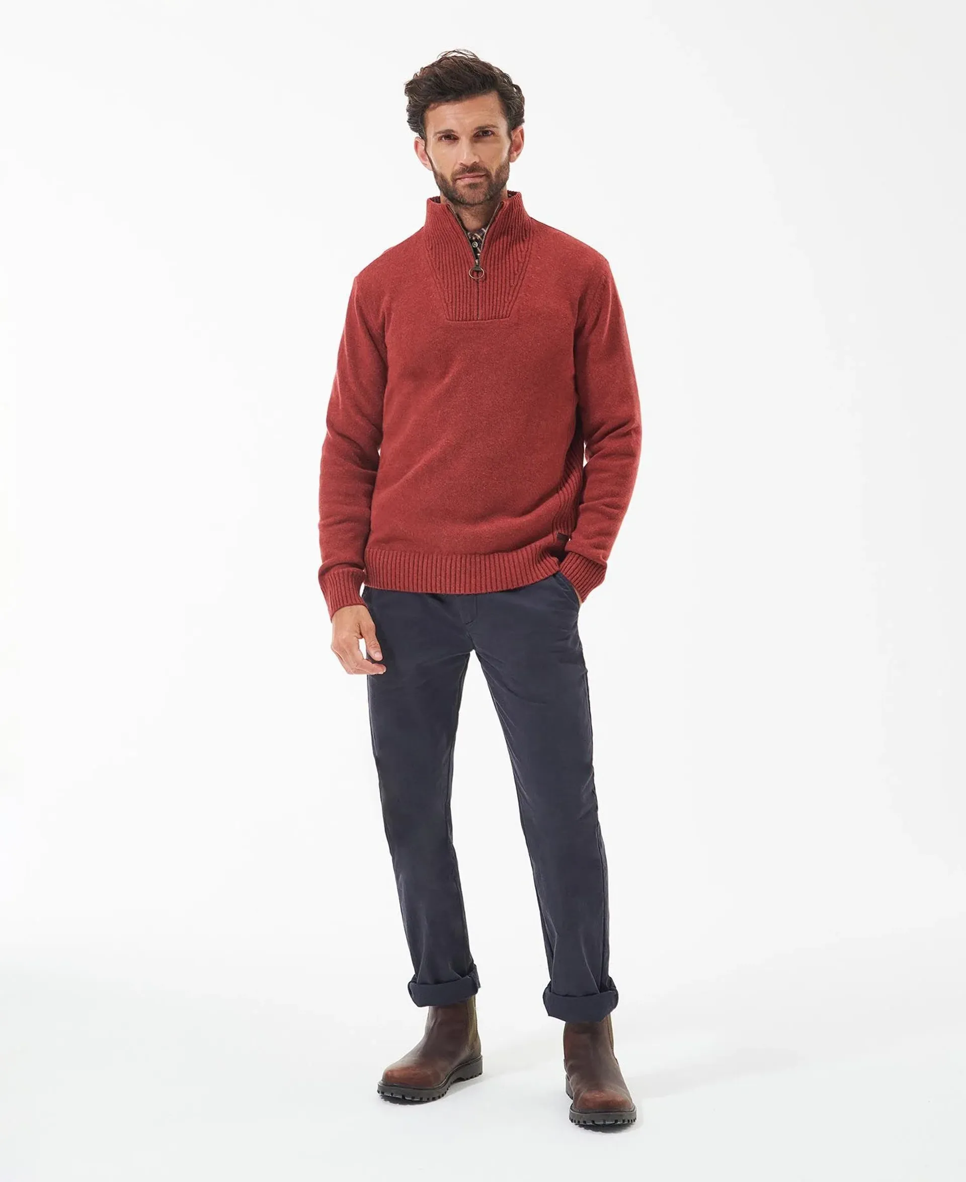 Barbour Nelson Half Zip Jumper Brick Red