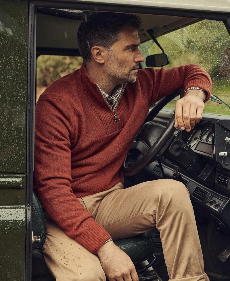 Barbour Nelson Half Zip Jumper - Brick Red-5