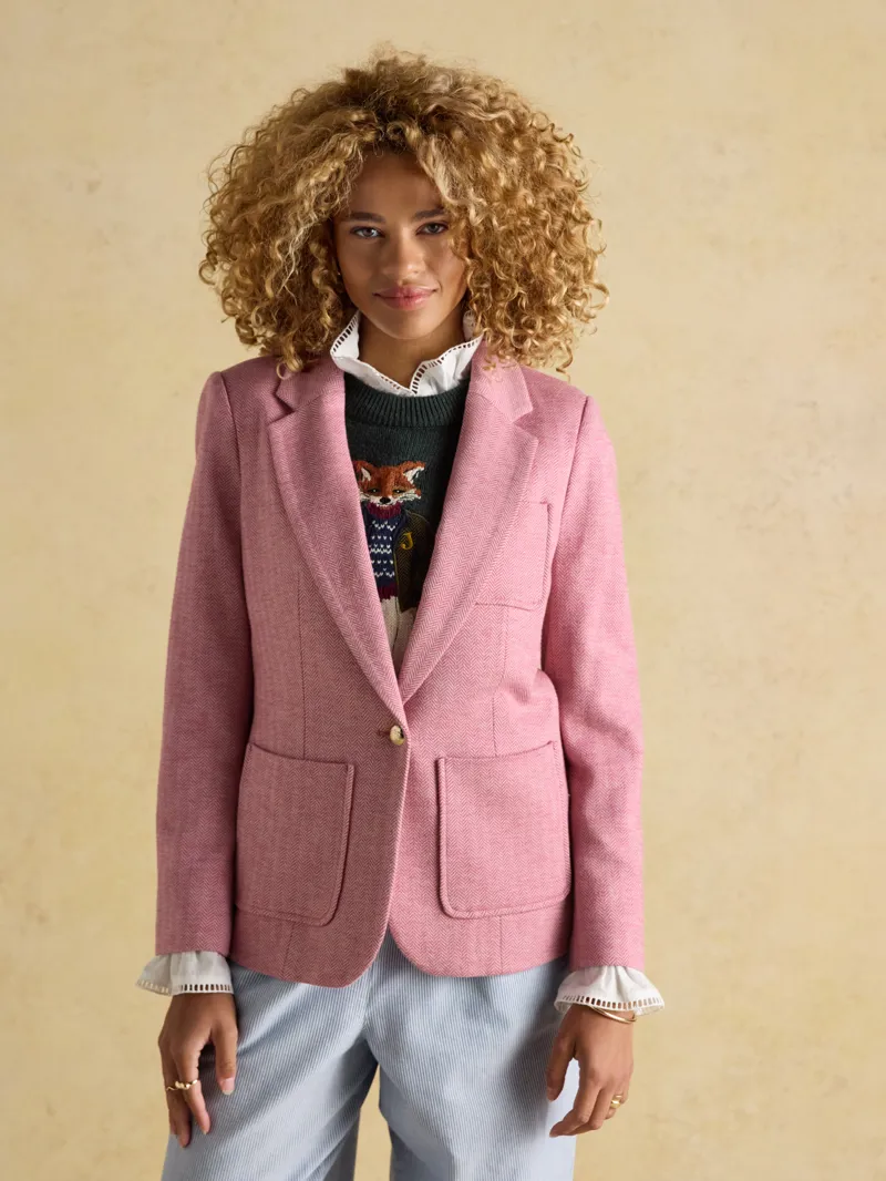Joules Albury Herringbone Jersey Blazer - Pink