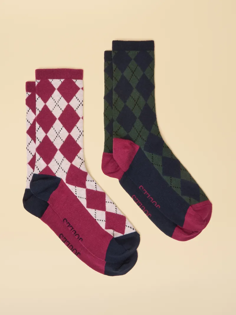Joules Everyday 2 Pack Socks - Argyle