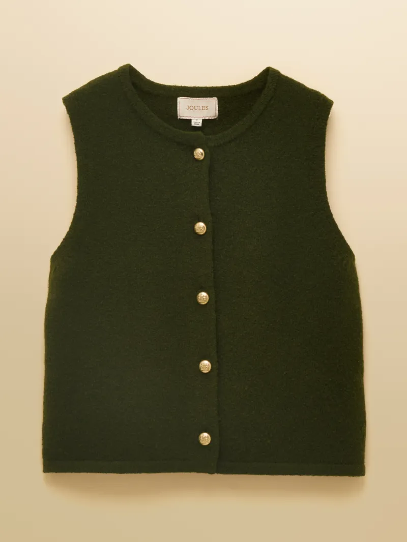 Joules Holly Button Vest - Khaki-1