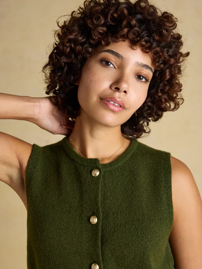 Joules Holly Button Vest - Khaki-2