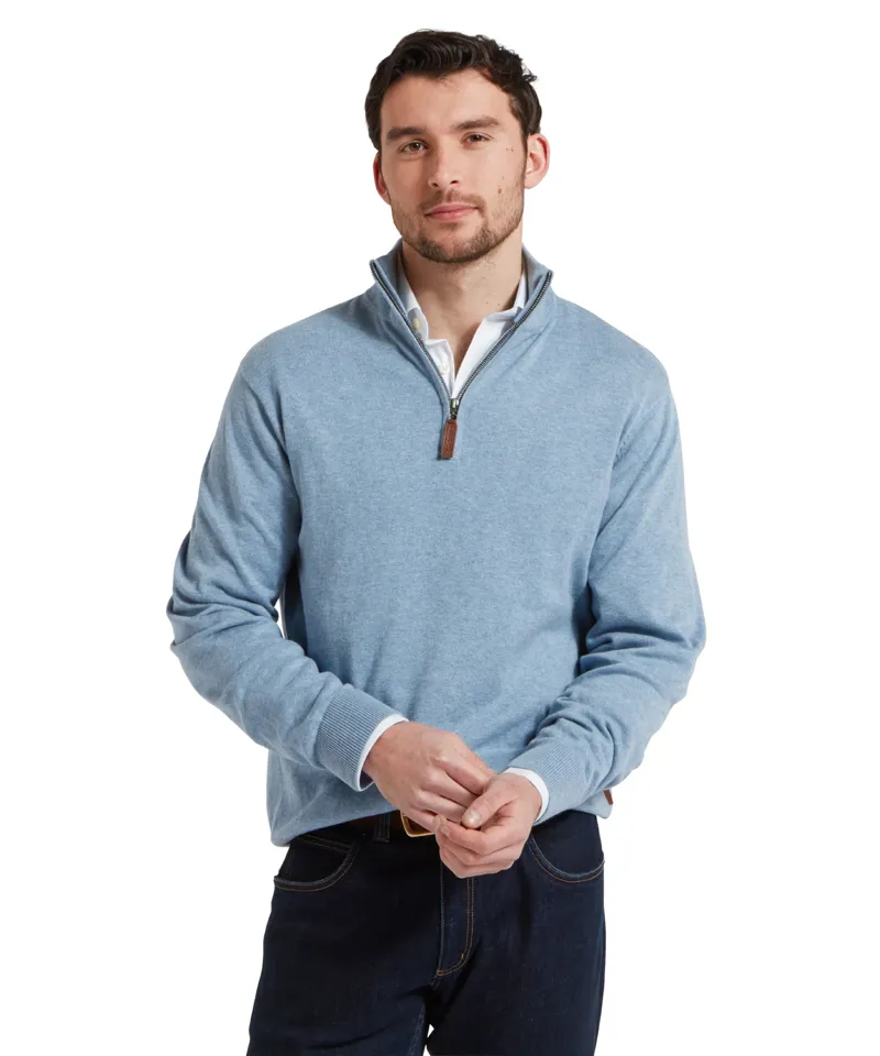 Schoffel Porthmeor Pima 1/4 Zip - Denim Blue-1