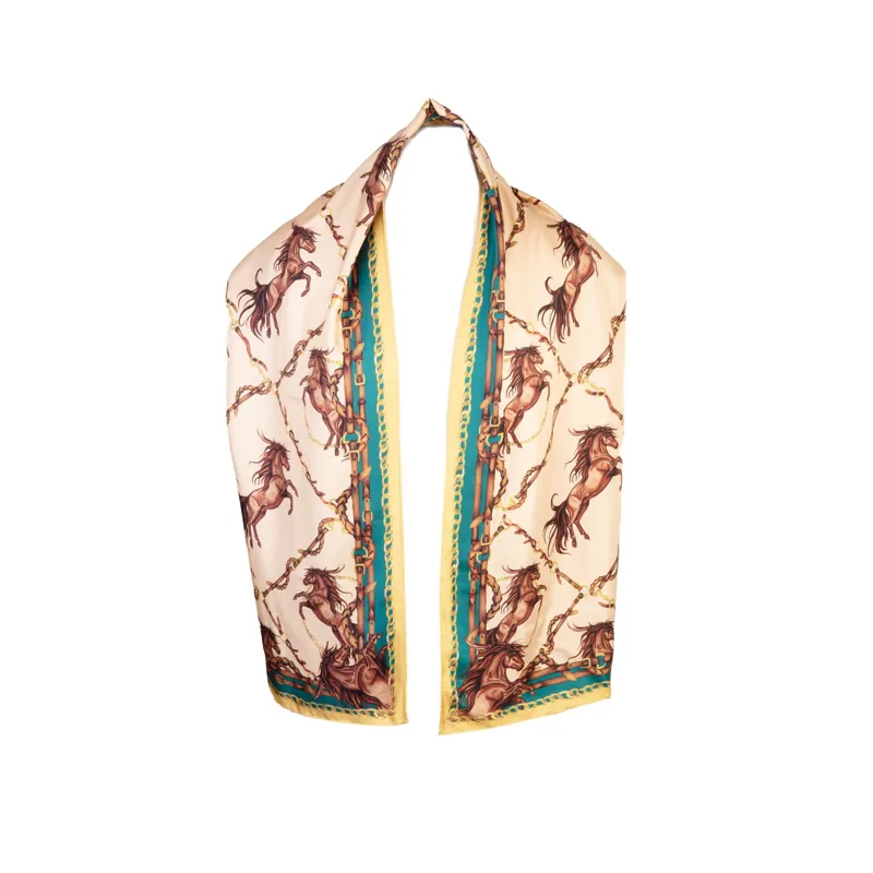 Clare Haggas Rearing To Go Classic Silk Scarf - Oyster/Teal-4
