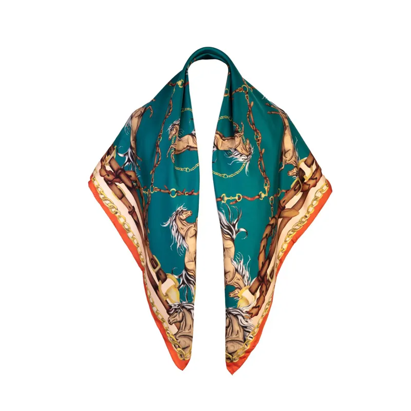 Clare Haggas Rearing To Go Large Silk Scarf - Teal/Rust-3