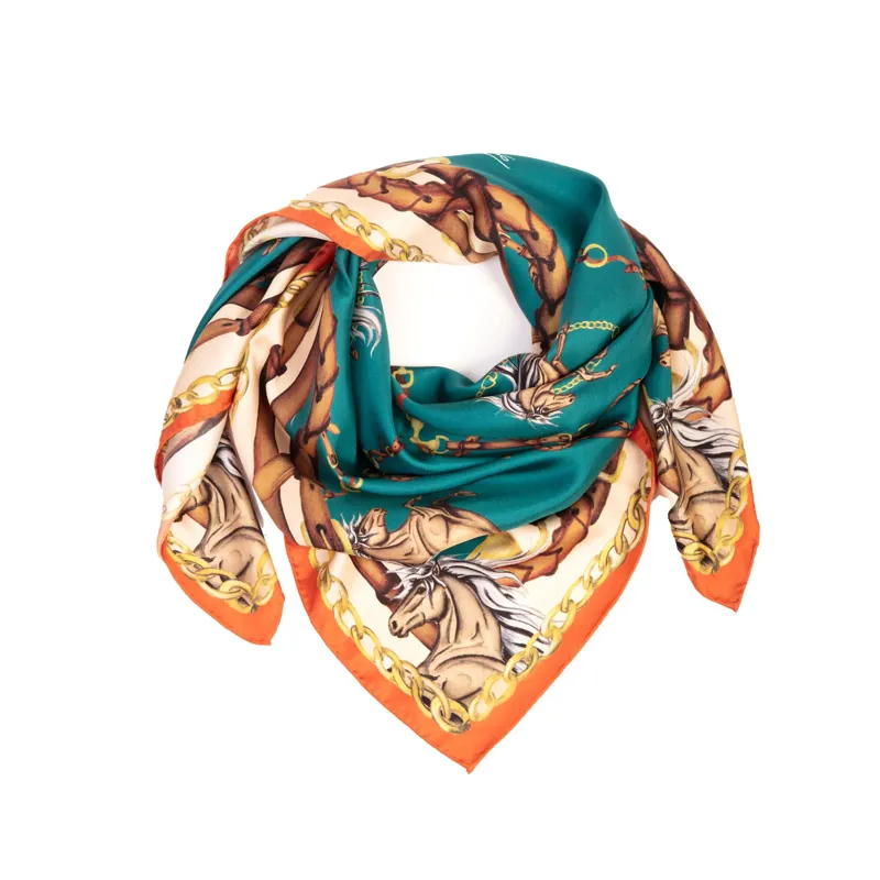 Clare Haggas Rearing To Go Large Silk Scarf - Teal/Rust