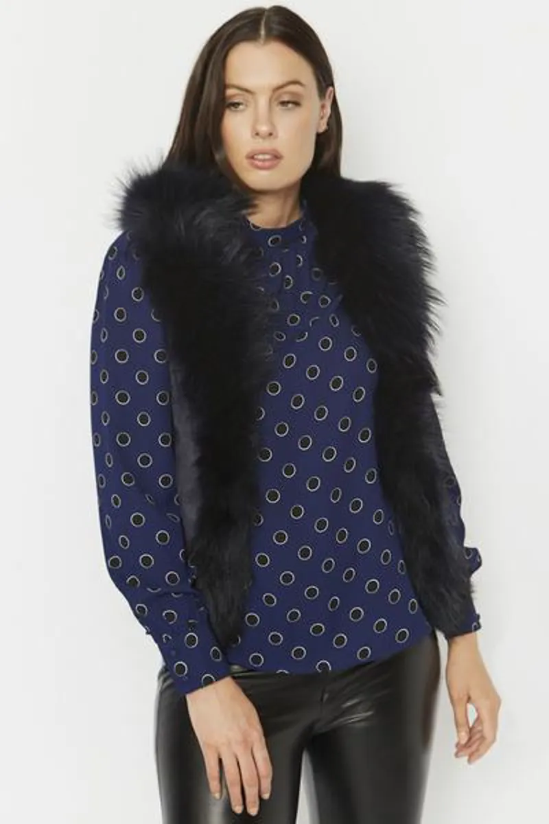 Fox Fur Faux Suede Gilet Navy