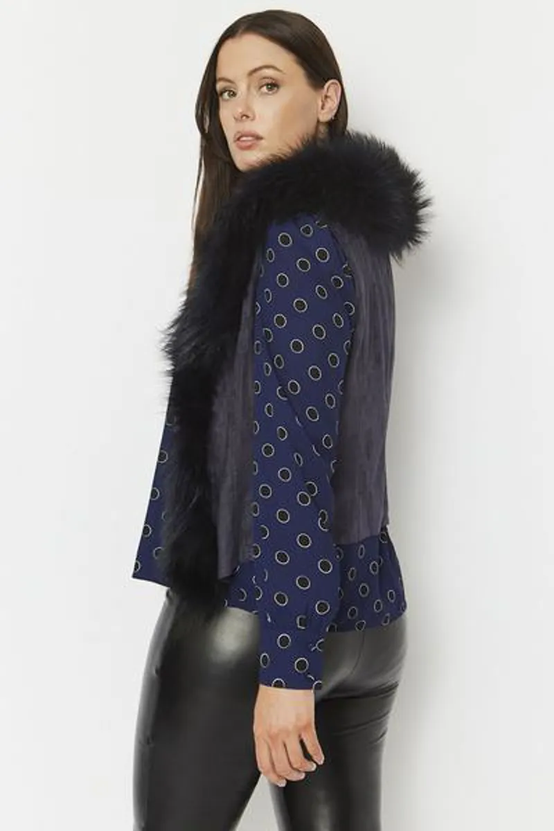 Fox Fur Faux Suede Gilet Navy-1