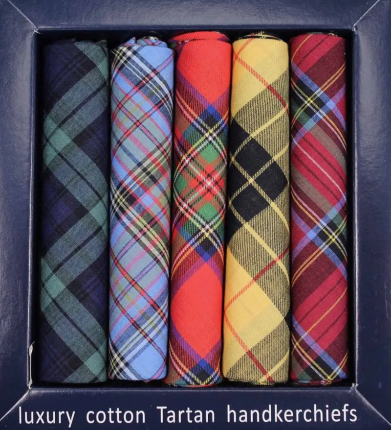 Soprano 5 Colour Tartan Patterned Cotton Handkerchief Set
