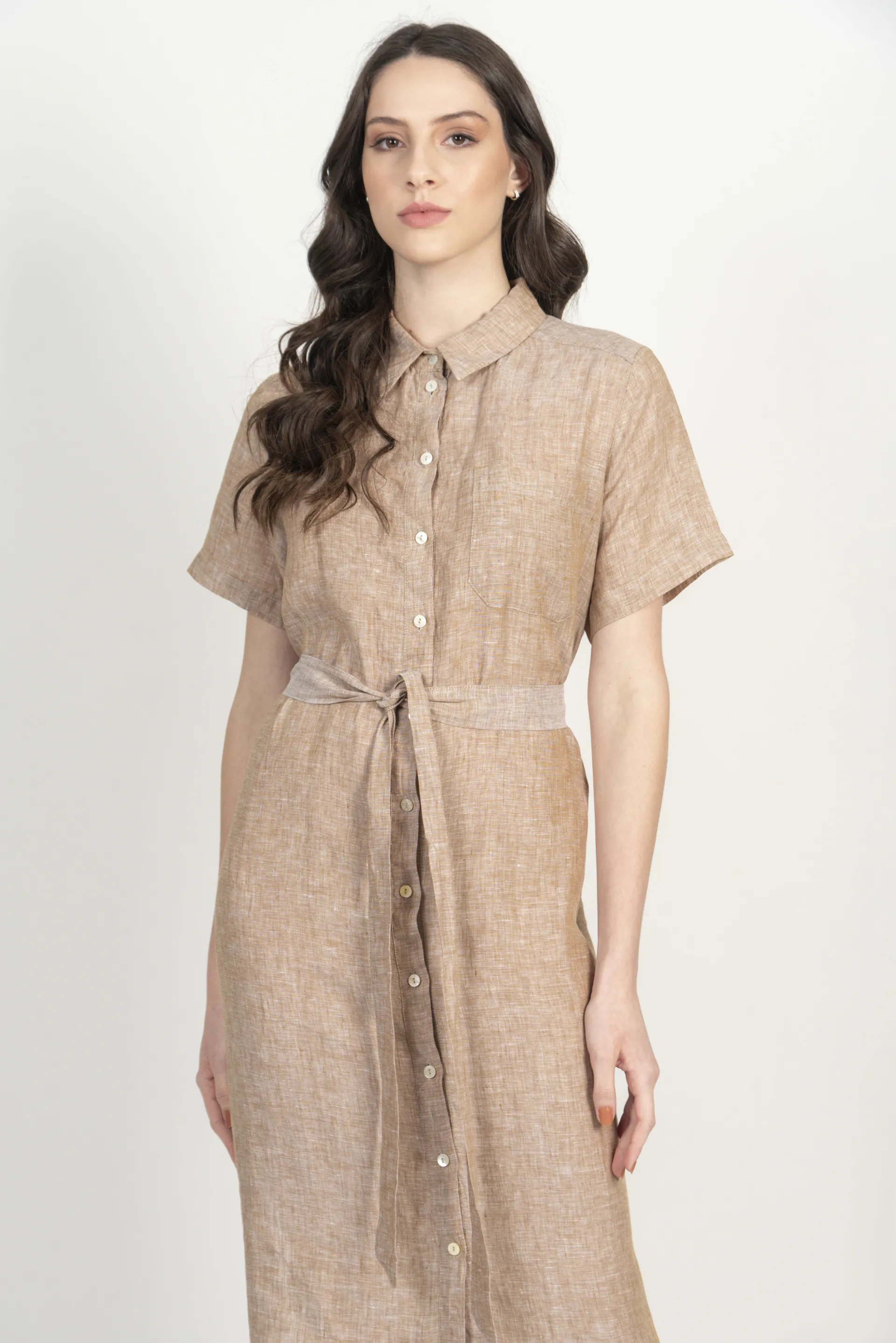 knee length dresses for ladies Linen button down dress TARA – MYAN ATELIER main image 1