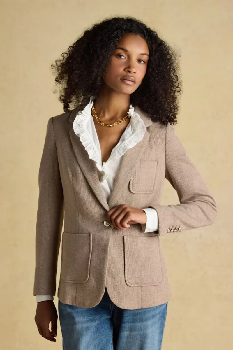 Joules Albury Herringbone Jersey Blazer - Tan
