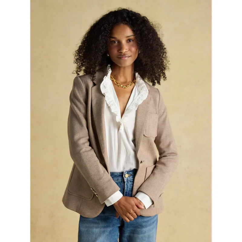 Joules Albury Herringbone Jersey Blazer - Tan-2