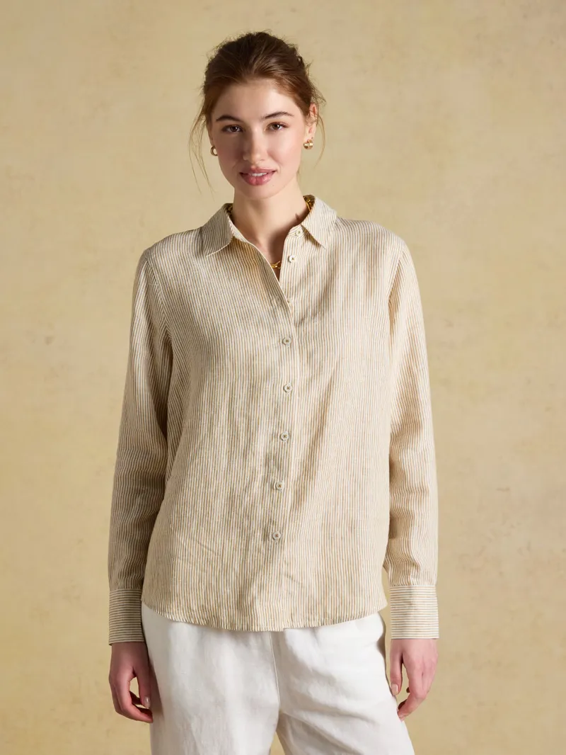 Joules Anna Linen Shirt - Tan Stripe