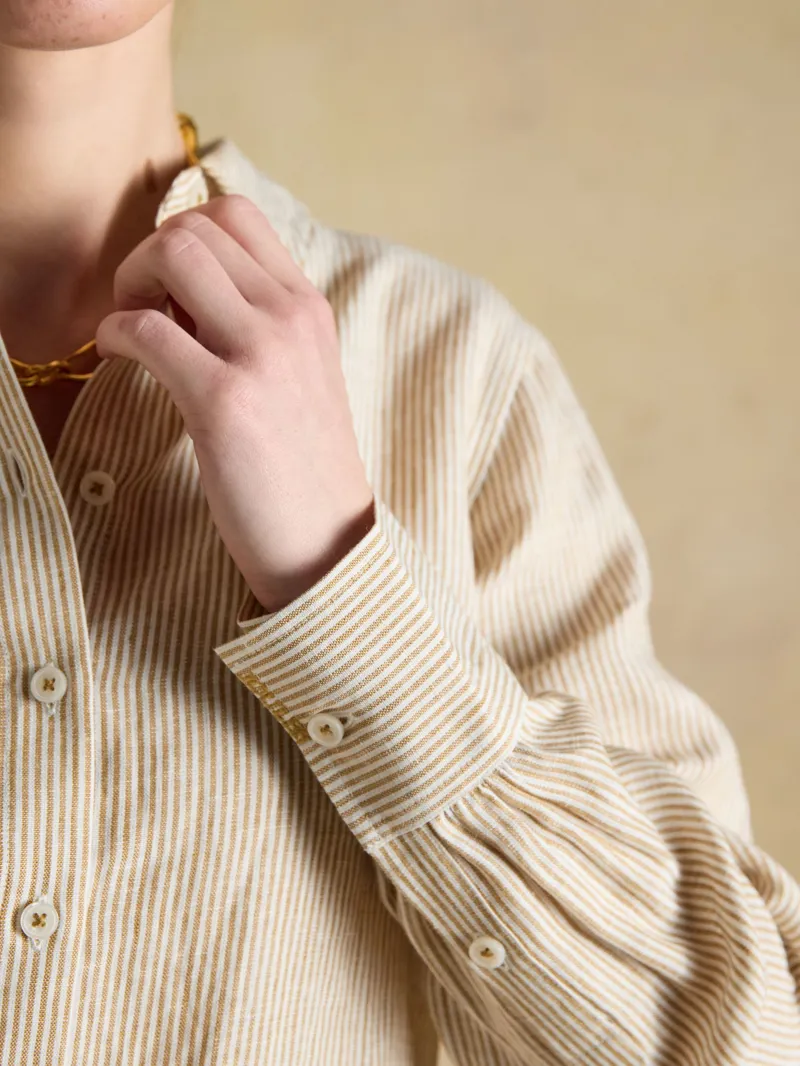 Joules Anna Linen Shirt - Tan Stripe-2