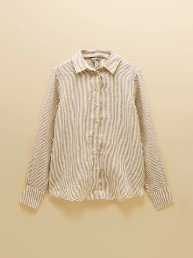 Joules Anna Linen Shirt - Tan Stripe-1