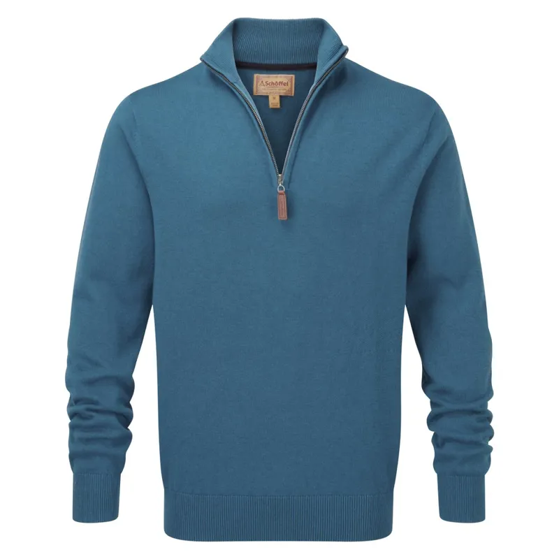 Schoffel Mens Cotton Cashmere 1/4 Zip Jumper - Dark Teal