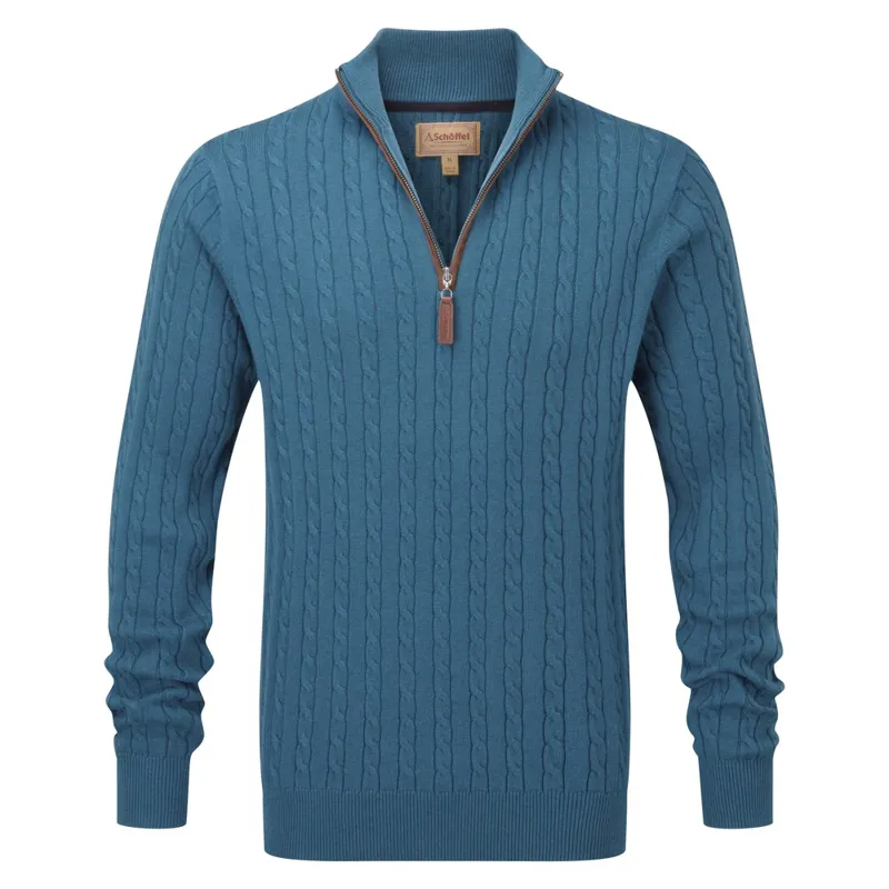 Schoffel Mens Cotton Cashmere Cable Knit 1/4 Zip - Dark Teal