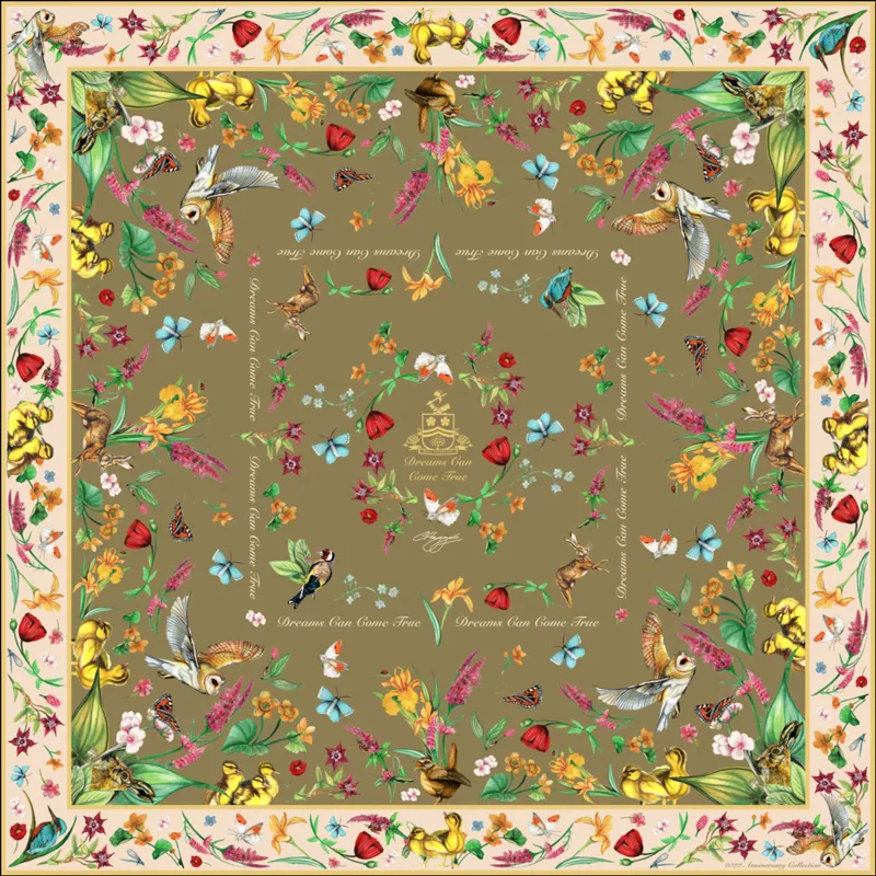 Clare Haggas Dreams Can Come True Large Silk Scarf - Olive/Honey-3