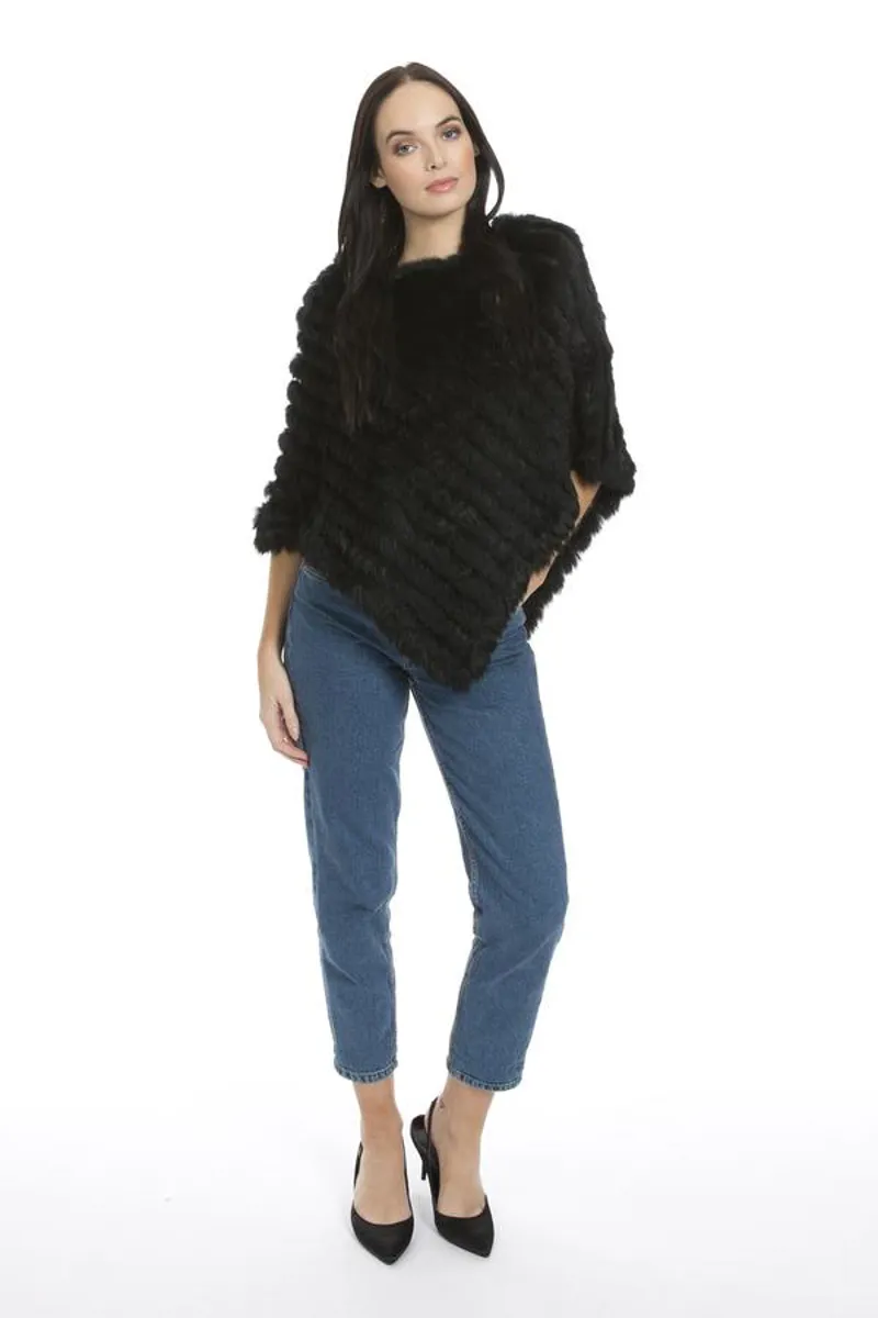 Coney Fur Poncho Black-1