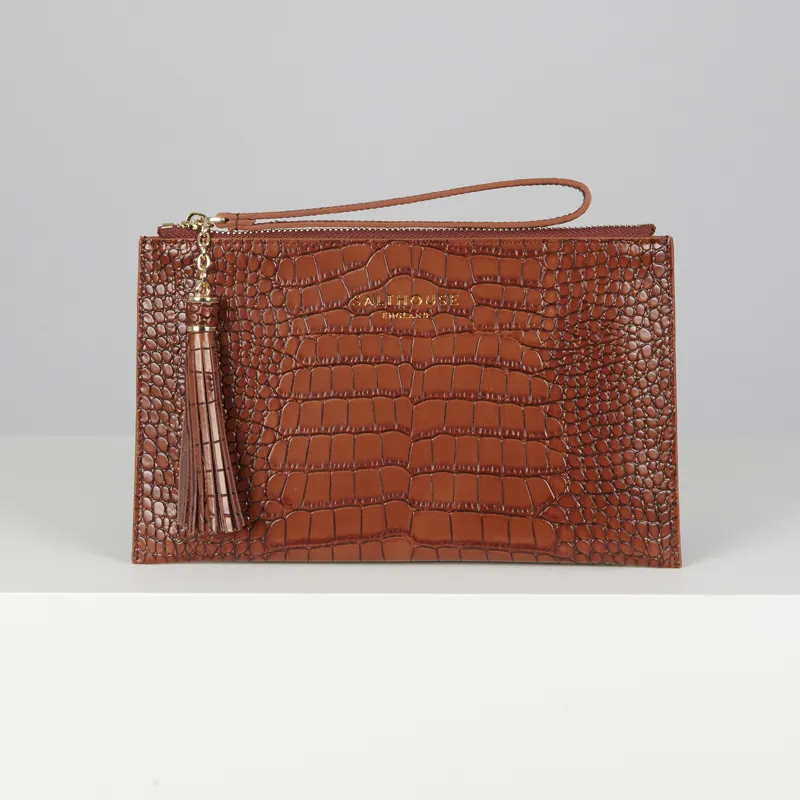 Salthouse Serafina Croc Clutch Bag Chestnut-1