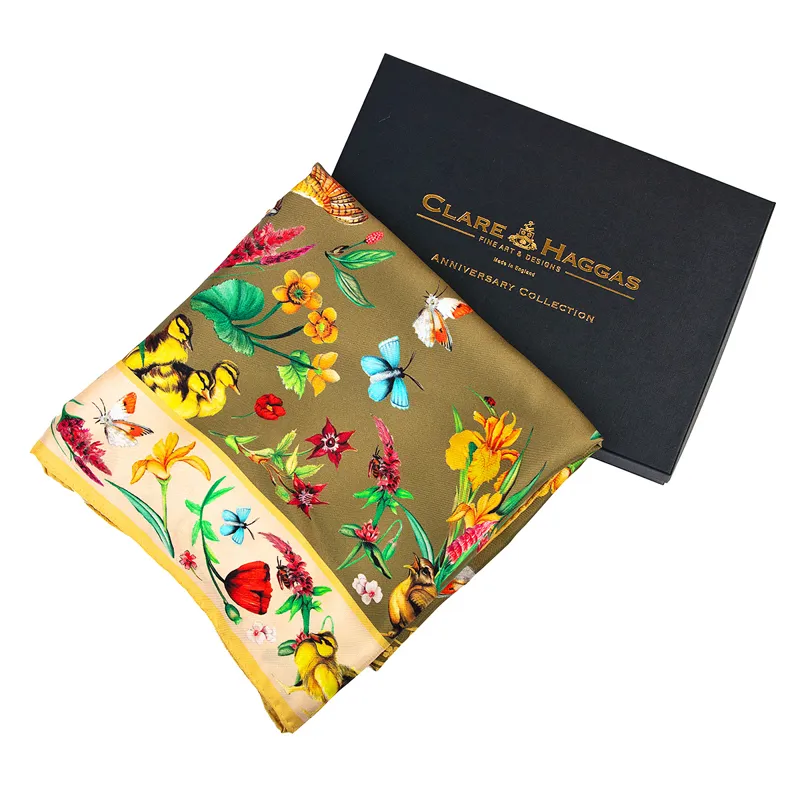 Clare Haggas Dreams Can Come True Large Silk Scarf - Olive/Honey-4