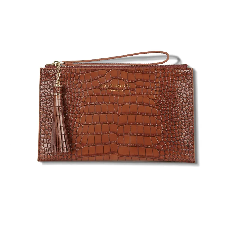 Salthouse Serafina Croc Clutch Bag Chestnut