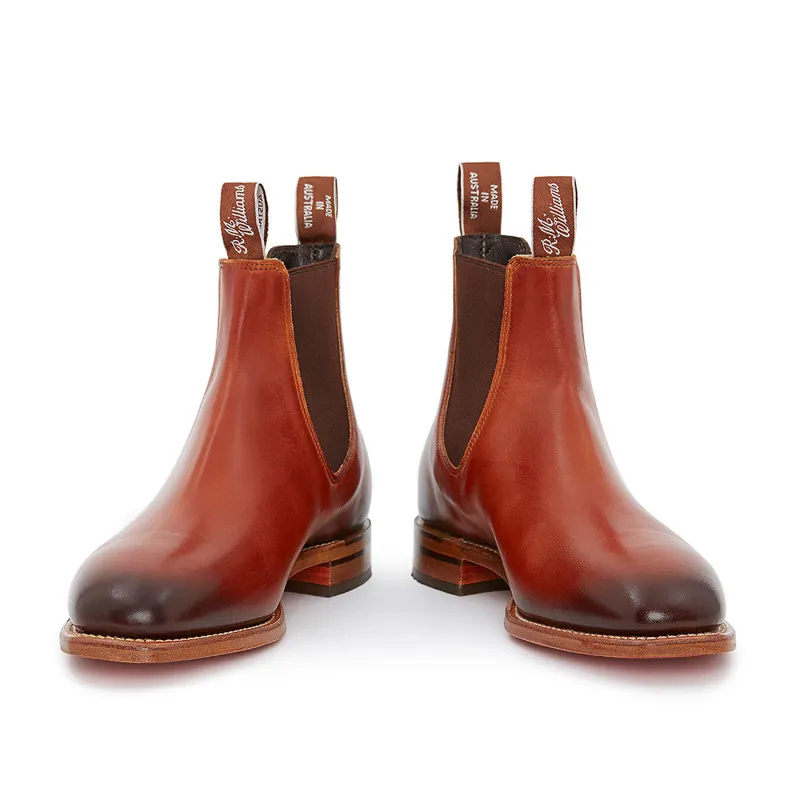 RM Williams Leather Chelsea Boots. Natural Sole Cognac Chinchilla