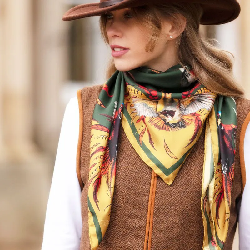 Clare Haggas Khaki Game On Large Silk Scarf