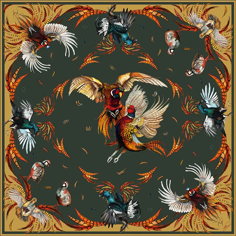 Clare Haggas Khaki Game On Large Silk Scarf-1